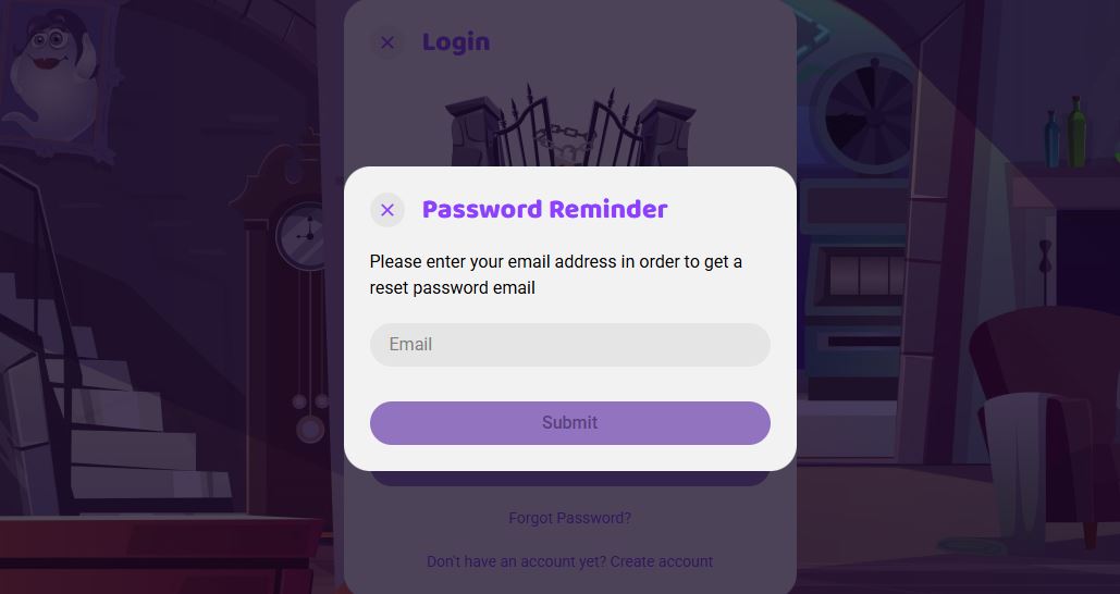 Reset your casino account password by submitting your email in the reminder form 