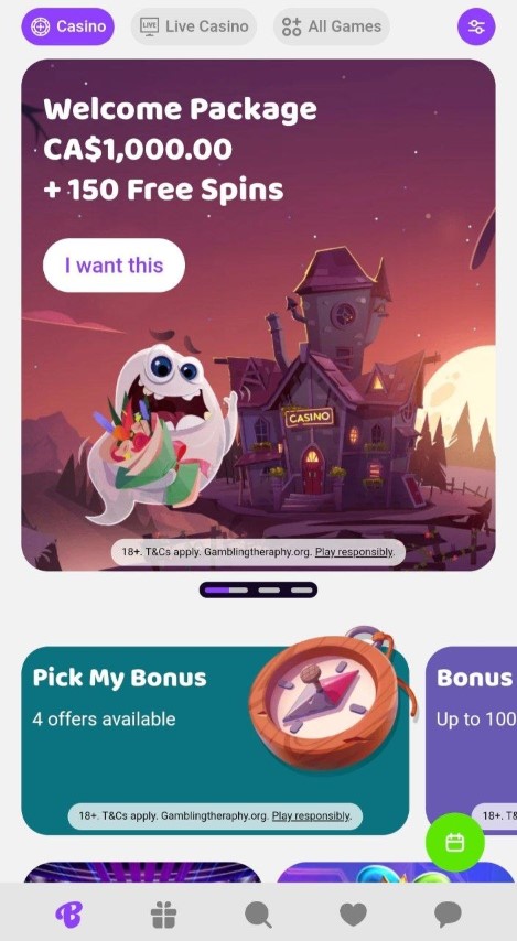 Get a welcome package up to CA$1,000 plus 150 free spins in the Boocasino mobile app 
